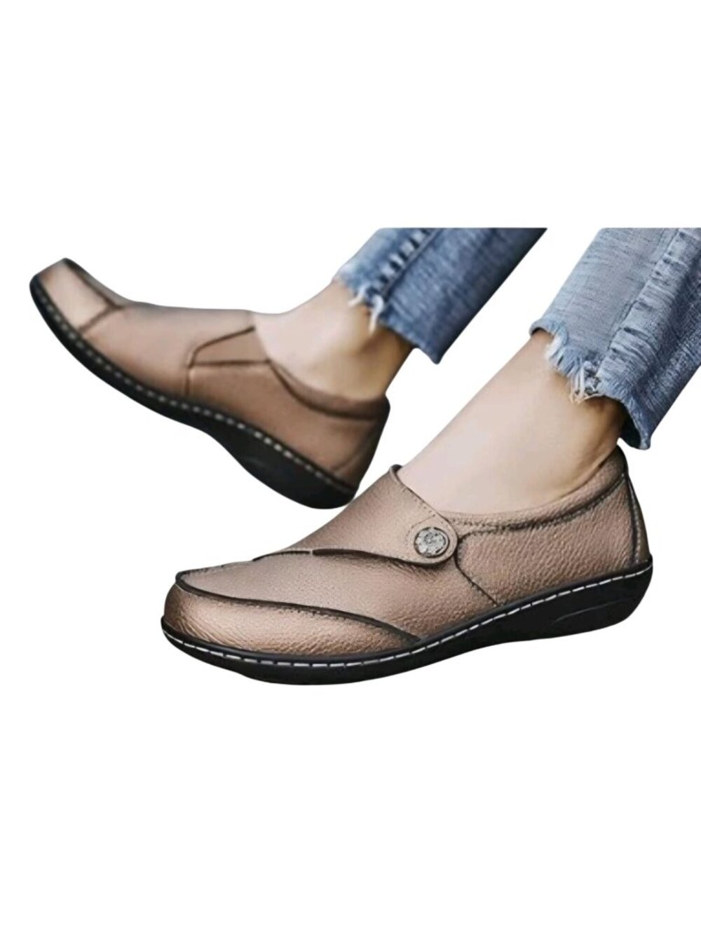 Geoeleph NWOT Metallic Bronze Leather Walking Flats Driving Moccasins Size 10.5